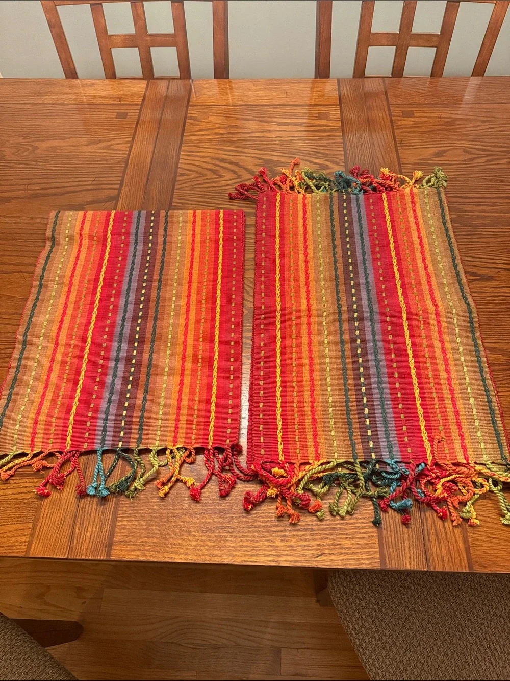 Pier 1 Vibrant Red Orange Striped Woven 6ft. Runner and 4 Placemats